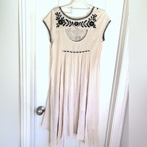 Free People Cream and Black Embroidered Dress